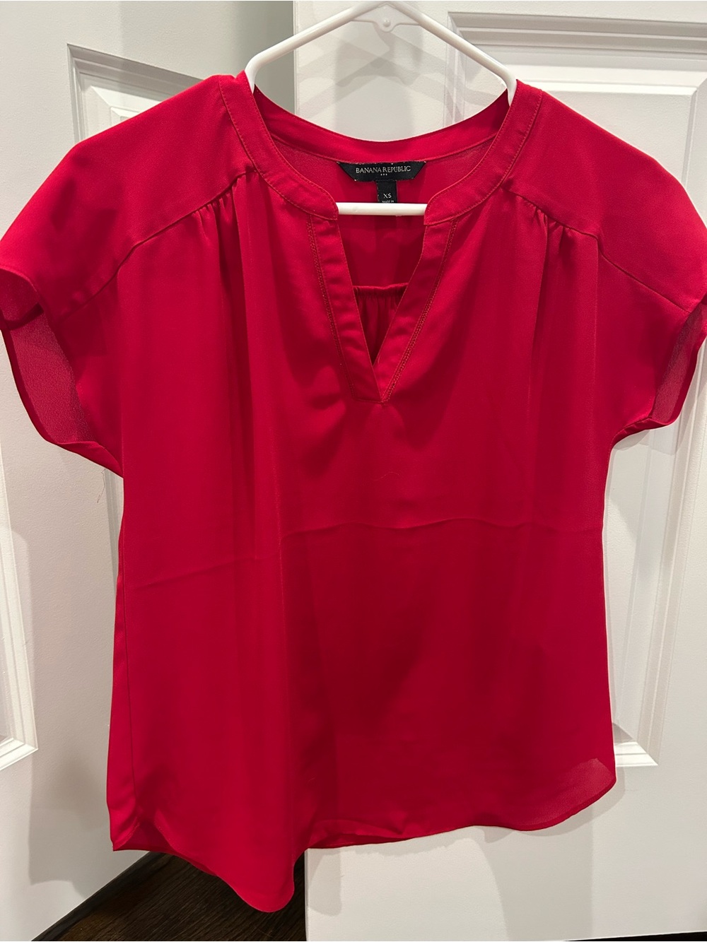 Banana Republic Factory Bright Red Split V-Neck Blouse